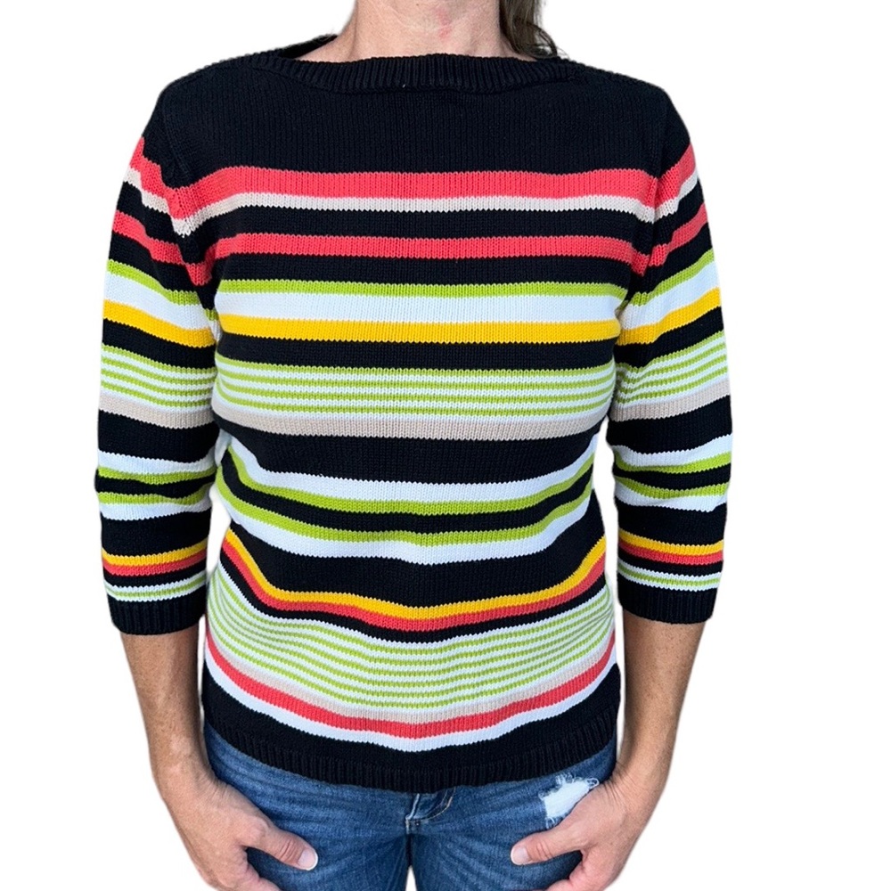 Vintage KIKIT Women’s knit sweater multi colored striped 3/4 sleeve‎ Y2K S